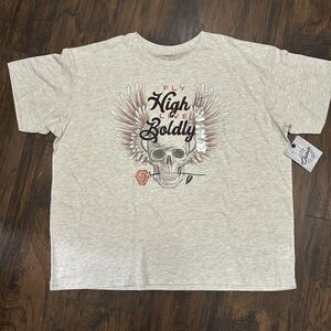 Fly High Live Boldly Skull Rose Graphic Women’s Medium Tshirt NWOT